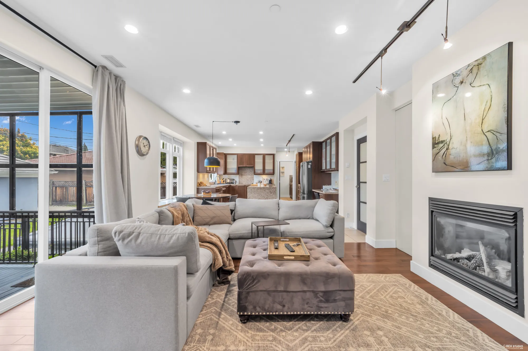 The family room toward the glass doors to the deck
